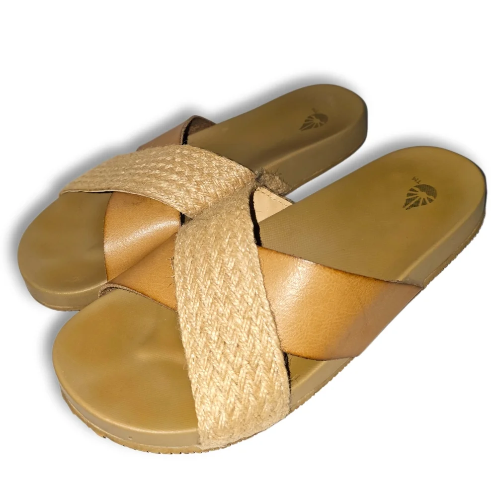 Tan Platform Slide Sandals‎ Women’s Size 7 Woven Strap